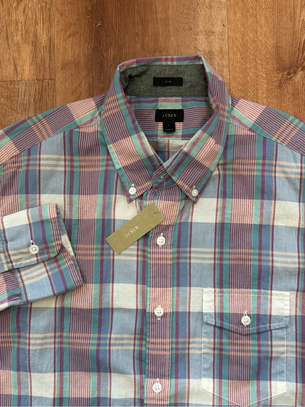 J. Crew Button Down Shirt Mens Large Slim Fit Plaid Long Sleeve Casual Preppy